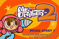 Mr. Driller 2 title screen for GameBoy Advance